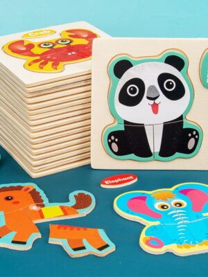 3D Wooden Puzzle Jigsaw Toys For Children Wood 3d Cartoon Animal Puzzles Intelligence Kids Early Educational Toys for children