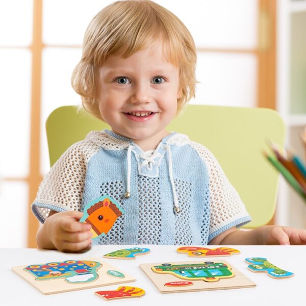 3D Wooden Puzzle Jigsaw Toys For Children Wood 3d Cartoon Animal Puzzles Intelligence Kids Early Educational Toys for children