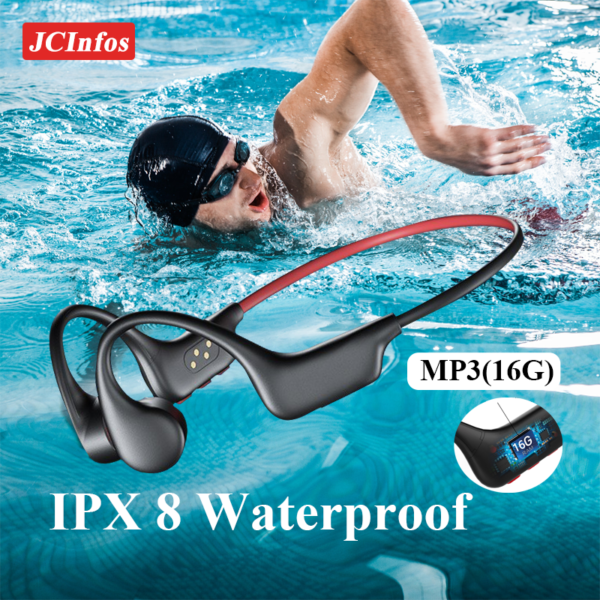 Bone Conduction Headphones Earphone MP3 Wireless Bluetooth 5.3 Headset Swim Sports IPX8 Waterproof with Mic Ear-hook Hifi Stereo