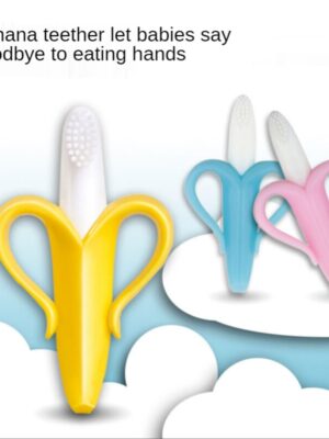 Boxed Children's Banana Teether Molar Sticks Bites Food Grade Silicone Fruit Teether Baby Training Toothbrush