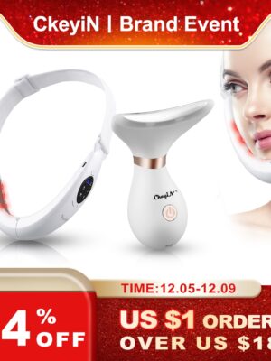 CkeyiN V Shaped Facial Lifting Device Slimming Face Tightening Machine Red Light Therapy Neck EMS Massager Removal Double Chin
