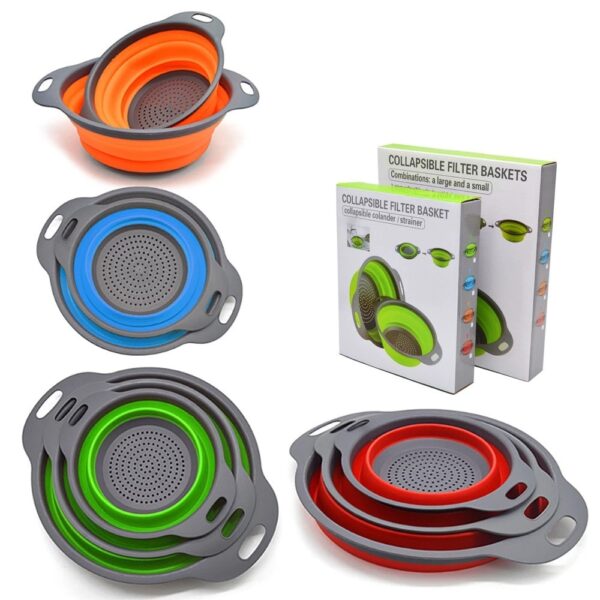 Factory Direct Sales Silicone Foldable Vegetable Basket Kitchen Drain Basket Plastic Vegetable Washing Basin round Creative Vege