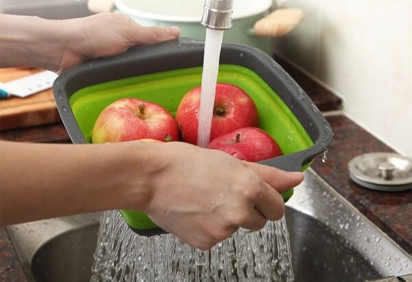Factory Direct Sales Silicone Foldable Vegetable Basket Kitchen Drain Basket Plastic Vegetable Washing Basin round Creative Vege