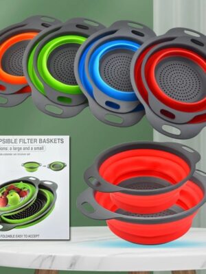 Factory Direct Sales Silicone Foldable Vegetable Basket Kitchen Drain Basket Plastic Vegetable Washing Basin round Creative Vege