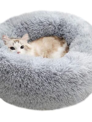 Round donut dog and cat bed long hair cuddle removable machine washable pet pillow bed for small pets